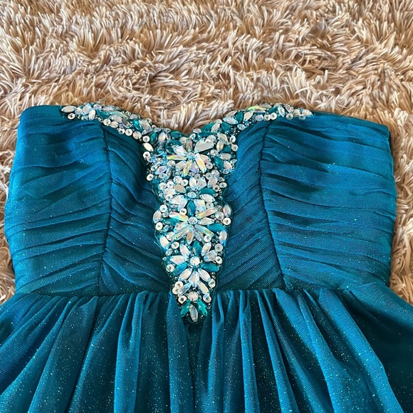 Strapless Sparkly Teal Homecoming Dress - Picture 3 of 10